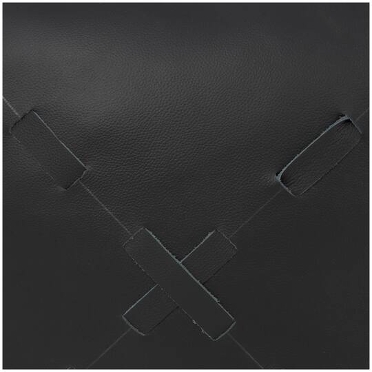 22" Leather Pouf with Woven Straps & Handles